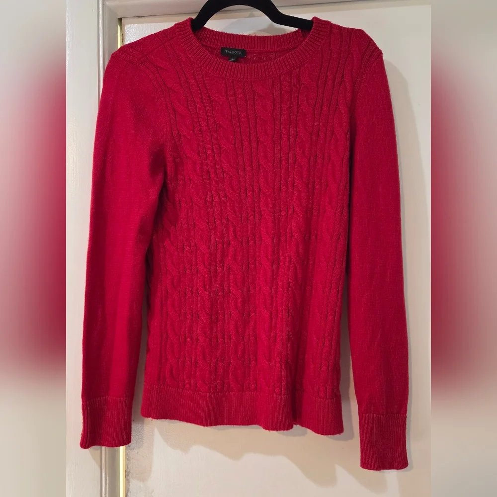 Women's Talbots Red Cable Knit Crewneck Sweater, Size S - Picture 1 of 15